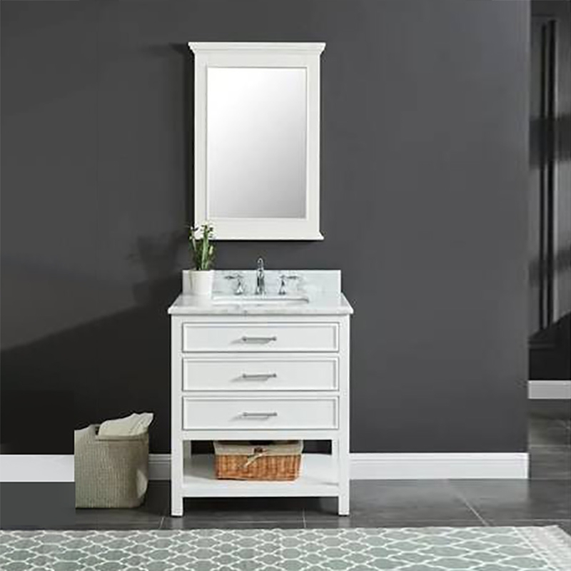 Modern simple White Furniture bathroom vanity 30 inch With Solid Wood 3 Drawers